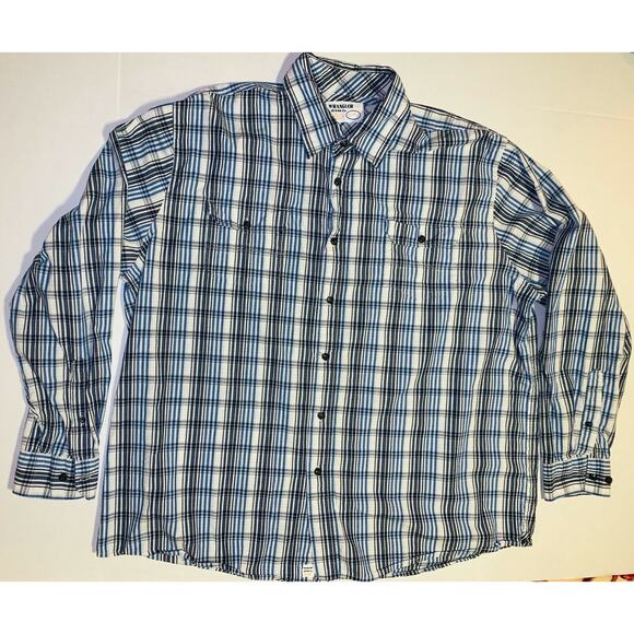 Wrangler Jeans Co Mens 2XL Shirt Blue Black White Plaid Button L S Soft Cotton - Picture 2 of 11